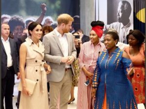 Prince Harry and Mhegan after their royal wedding at the Nelson Mandela's 100th Birthday Commemoration